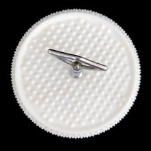 Load image into Gallery viewer, This rare vintage "Hobnail" milk glass condiment set features a round tray with silver-toned handle, salt and pepper shakers, cruet with stopper, creamer, open sugar and jam pot. A classic piece of American glass history to add to your collection! In overall excellent condition for a set of this age. Absent from this set are the lid and spoon for the jam pot. The lid on one of the shakers has damage in one spot where the chrome finish has come away (see photos).