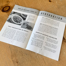 Load image into Gallery viewer, This vintage softcover WWII era Home Canning Guide – Health for Victory is a jam-packed 47-page reference guide outlining how to safely preserve and store food at home with black and white illustrations and photographs. Prepared by Home Economics Institute Book and published by Westinghouse Electric Manufacturing, 1943, USA/Canada. A great handy resource guide.
In good vintage condition with age-related wear, foxing/yellowing of the pages.
Measurements 6 x 9 inches