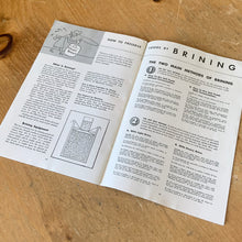 Load image into Gallery viewer, This vintage softcover WWII era Home Canning Guide – Health for Victory is a jam-packed 47-page reference guide outlining how to safely preserve and store food at home with black and white illustrations and photographs. Prepared by Home Economics Institute Book and published by Westinghouse Electric Manufacturing, 1943, USA/Canada. A great handy resource guide.
In good vintage condition with age-related wear, foxing/yellowing of the pages.
Measurements 6 x 9 inches