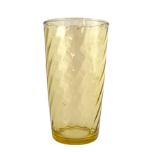 Load image into Gallery viewer, Set of six vintage honey gold swirl optic glass tumblers. Crafted by Continental Can Company, USA, 1960s. Add a touch of colour to your everyday drinkware with these retro glasses!
In excellent condition, no chips.
Measures 2 3/4 x 5 inches
Capacity 12 ounces