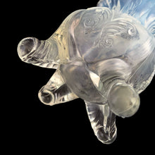 Load image into Gallery viewer, Jacks Daughter of All Trades Vintage Antique Mid-Century Kitsch Store Shop Reseller Etsy Shopify Toronto Canada Free Porch Pick Up Local Delivery Worldwide Shipping Judy Weinberg Unique Housewarming Gift Sustainable Gift Wedding Gift Home Decor Collectible Collector Gift Farmhouse Cottagecore Cottage Lodge Shabby Chic Inverted Fan and Feather white opalescent glass lady's spittoon whimsey Dugan Glass Northwood pattern USA early 20th century art glass vase