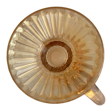 Load image into Gallery viewer, Bottom view of Jeannette Iris carnival glass pitcher showing pressed floral relief detail