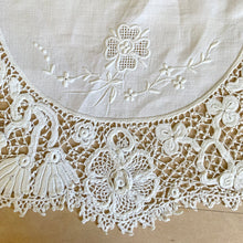 Load image into Gallery viewer, Antique Irish Crochet Lace Doily 12" | Shamrock & Floral Motif, 1940s