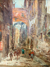 Load image into Gallery viewer, Vintage Italian Oil on Canvas City Street Scene — Antonio Medros, 1980s