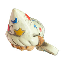 Load image into Gallery viewer, Josef Originals Gemini zodiac figurine, top-down view of wizard hat — cream ceramic with hand-painted blue moons, red suns, and yellow stars