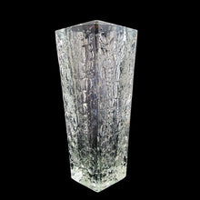 Load image into Gallery viewer, A rare find. Vintage Krople Rosy or Dew Drops heavy-weighted clear art glass vase features a plethora of multi-sized recessed clear bubbles which makes it sparkle in the light. Designed by Erika Trzewik-Drost and produced Huta Szkła Hortensja in Poland, circa 1970s. An impressive gift! Despite a burst bubble on one edge (as a result of the manufacturing process), the vase is in excellent condition without any chips or cracks. Measures 3 1/2 x 3 1/2 x 9 inches