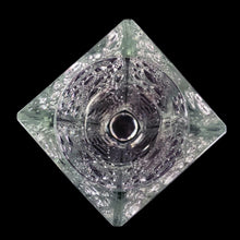Load image into Gallery viewer, A rare find. Vintage Krople Rosy or Dew Drops heavy-weighted clear art glass vase features a plethora of multi-sized recessed clear bubbles which makes it sparkle in the light. Designed by Erika Trzewik-Drost and produced Huta Szkła Hortensja in Poland, circa 1970s. An impressive gift! Despite a burst bubble on one edge (as a result of the manufacturing process), the vase is in excellent condition without any chips or cracks. Measures 3 1/2 x 3 1/2 x 9 inches