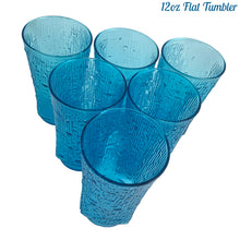 Load image into Gallery viewer, A selection of vintage mid-century modern "Pagoda" glass tumblers in striking laser blue. Crafted by Anchor Hocking, USA, circa 1960s. This glassware features a unique bark-like texture and is the perfect addition to your Tiki or Chinoiserie style drink and barware! All pieces are excellent condition, free from chips. 12oz Flat Tumblers