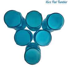 Load image into Gallery viewer, A selection of vintage mid-century modern "Pagoda" glass tumblers in striking laser blue. Crafted by Anchor Hocking, USA, circa 1960s. This glassware features a unique bark-like texture and is the perfect addition to your Tiki or Chinoiserie style drink and barware! All pieces are excellent condition, free from chips. 16oz Flat Tumblers