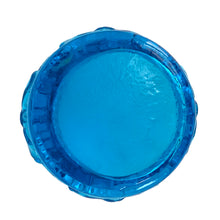 Load image into Gallery viewer, Anchor Hocking laser blue Rain Flower old fashioned glass, bottom view showing scalloped base with textured detail