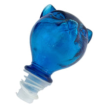 Load image into Gallery viewer, Large vintage laser blue figural cat Empoli glass decanter. Crafted in Italy, circa 1960s. A striking piece of mid-century decor! The glass is in excellent condition, free form chips/cracks/wear. The gasket is present in as found condition. There are bubbles in the glass typical of the manufacturing process. Measures 4 x 4 1/2 x 14 1/2 inches