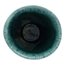 Load image into Gallery viewer, Overhead view of Laurentian Pottery Star Weekly cup showing 3.125 inch diameter opening and green glaze