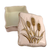 Load image into Gallery viewer, Interior view of 1950s Lefton pink trinket box showing storage compartment and gold gilt detail