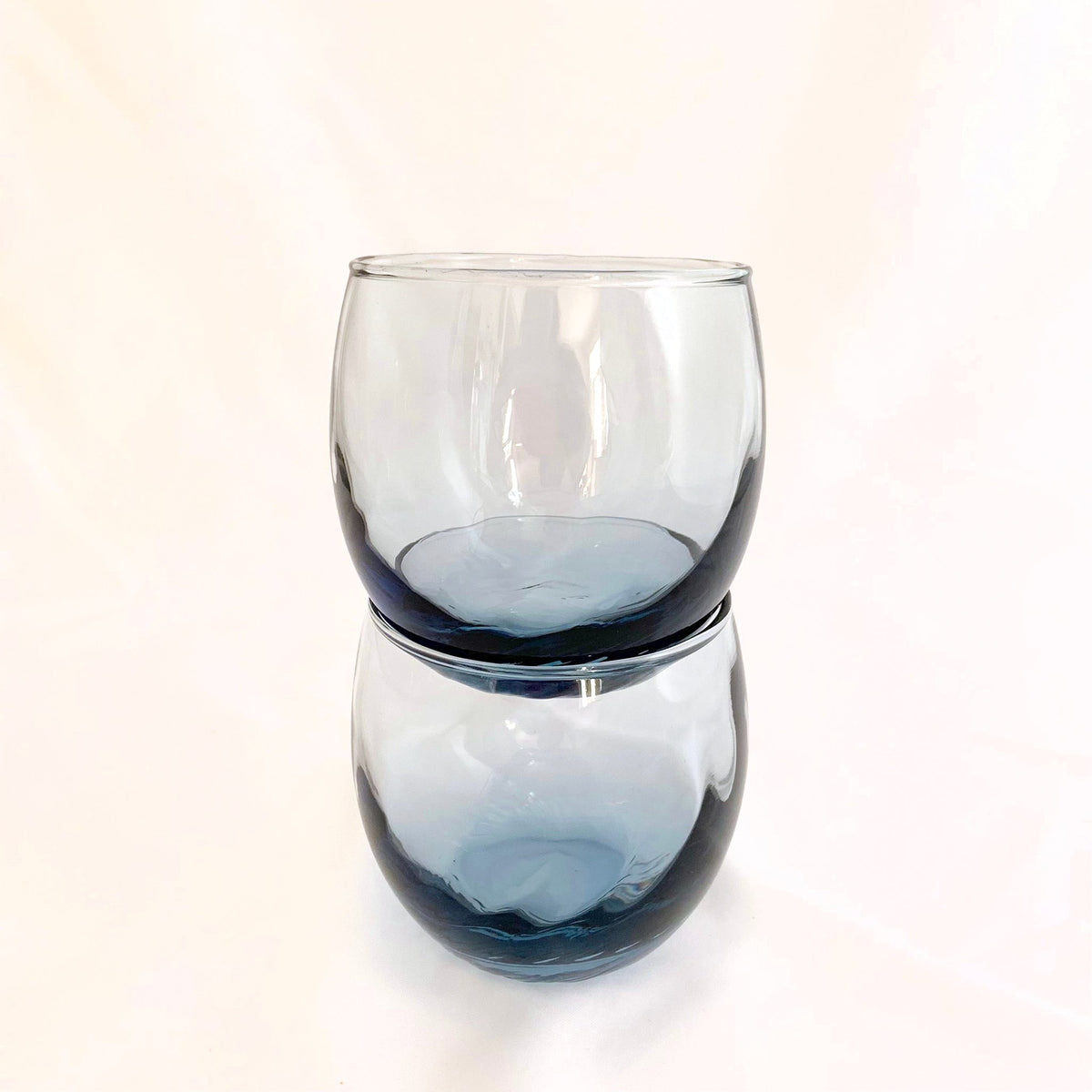 Set of 8 - Libbey Tiara hot Bleu Blue Optic Swirl Roly Poly Rocks Glasses