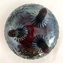 Load image into Gallery viewer, Jacks Daughter of All Trades Vintage Antique Mid-Century Kitsch Store Shop Reseller Etsy Shopify Toronto Canada Free Porch Pick Up Local Delivery Worldwide Shipping Judy Weinberg Unique Housewarming Gift Sustainable Gift Wedding Gift Home Decor Collectible Collector Gift Farmhouse Cottagecore Cottage Lodge Shabby Chic Louisa amethyst carnival glass tri-footed rose bowl vase Westmoreland Glass USA 1910s American pressed glass magnificent iridescence