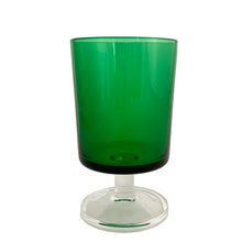 Load image into Gallery viewer, Luminarc Cavalier green wine glass, close-up detail of green tinted glass bowl and clear foot of the Cavalier pattern, Cristal d'Arques France