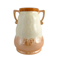 Load image into Gallery viewer, Rear view of vintage art deco lustreware vase featuring florals in vibrant colours. Royal Trico, Japan circa 1940s