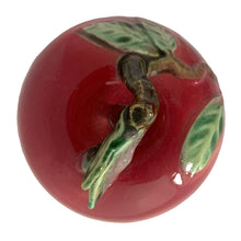 Load image into Gallery viewer, Vintage mid-century era hand painted majolica-style ceramic red apple lidded sugar bowl featuring figural branch finial in brown with green leaves. Crafted by Metroware, Japan, 1940s. This sweet apple is perfect for adding a touch of kitsch to your kitchen and table decor!
In excellent condition, no chips, cracks or repairs. There are a couple of small glaze misses. Age-related crazing.
Measures 3 7/8 x 4 inches