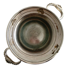 Load image into Gallery viewer, Bottom view of vintage Marlboro Plate silver-plated champagne bucket showing decorative handled and maker's mark, Morton-Parker Canada electroplated copper