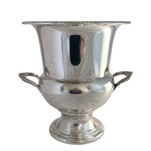 Load image into Gallery viewer, Front view of vintage Marlboro Plate silver-plated champagne bucket showing urn form, rope rim detail, and decorative side handles, Morton-Parker electroplated copper, Canadian barware