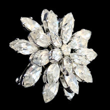 Load image into Gallery viewer, Vintage Marquise Rhinestone Flower Brooch – Layered Silver-Tone, Austria, 1950s–60s