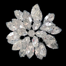 Load image into Gallery viewer, Vintage Marquise Rhinestone Flower Brooch – Layered Silver-Tone, Austria, 1950s–60s