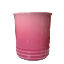 Load image into Gallery viewer, Retired Mauve Pink Le Creuset stoneware 14oz mug with iconic three-ring accent and cream beige interior. Front view