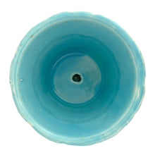 Load image into Gallery viewer, Overhead and interior view of McCoy Tierra Cushion aqua planter showing the smooth glazed interior, drainage hole at centre, and rim edge