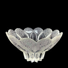 Load image into Gallery viewer, Vintage "Medea" crystal bowl featuring a floral shape with leaves and dew drops. Designed by R. Koschnick for Holmegaard/Lausitzer Glaswerks, E. Germany, circa 1970s. This brilliant crystal bowl is perfect for serving salads and fruit, or use as a console bowl to add sparkle to your decor! In excellent condition, free from chips. Measures 7 7/8 x 4 3/4 inches
