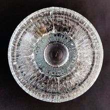 Load image into Gallery viewer, A unique set of six vintage clear pressed glass sherbet dishes that offer a nod to the Scandinavian art glass designers of the mid-century. These nicely weighted glacier style sherbets have a smooth texture of a melting wall of ice right down to their flared foot. Perfect for adding a mid mod touch to your desserts! In excellent condition, free from chips/cracks. Measures 3 3/4 x 3 1/2 inches Capacity 10 ounces