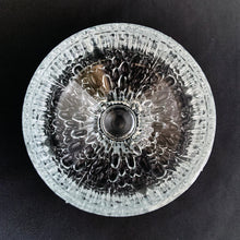 Load image into Gallery viewer, A unique set of six vintage clear pressed glass sherbet dishes that offer a nod to the Scandinavian art glass designers of the mid-century. These nicely weighted glacier style sherbets have a smooth texture of a melting wall of ice right down to their flared foot. Perfect for adding a mid mod touch to your desserts! In excellent condition, free from chips/cracks. Measures 3 3/4 x 3 1/2 inches Capacity 10 ounces