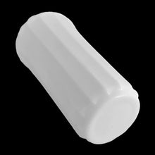 Load image into Gallery viewer, Close-up of vintage milk glass Grecian vase base and fluted column detail, showing smooth opaque white glass and bottom, 1950s Continental Can Company