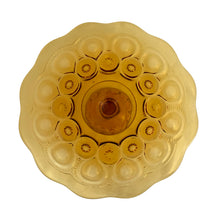 Load image into Gallery viewer, Vintage amber Moon and Star pressed glass low pedestal cake plate stand. Crafted by LE Smith Glass, USA, 1960s. This timeless cake stand with its heirloom-style craftsmanship is sure to be a conversation starter at any gathering!
In excellent condition, no chips.
Measures 11 3/4 x 3 3/4 inches
