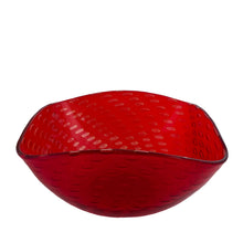 Load image into Gallery viewer, Vintage Murano hand blown red art glass bowl with gold aventurine, a swirl of bullicante (controlled bubbles) and a clear threaded foot. Crafted by Borovier & Toso, Italy. Gorgeous!
In excellent condition, no chips.
Measures 8 1/4 x 4 1/2 inches