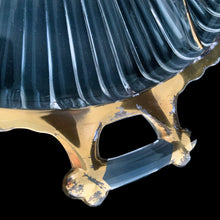 Load image into Gallery viewer, Vintage National 15 Inch round 6-part clear glass relish with handles and gold trim features a central hobnail section with ribs emanating to the edges, giving the appearance of a flower. Crafted by Jeannette Glass, USA. Perfect for serving veggies, dips or antipasto.
In very good vintage condition, no chips, with minor wear to the gold.
Measures 15 inches