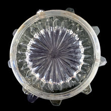 Load image into Gallery viewer, Base view of National Glass Co. Hercules clear pressed glass pitcher showing starburst rayed base pattern and scalloped foot with fin detailing