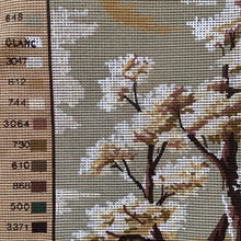 Load image into Gallery viewer, Close-up of "Escaping the Storm" needlepoint canvas showing fine printed detail — colour key at canvas edge