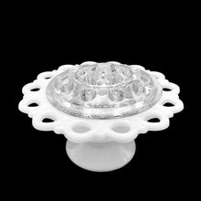 Load image into Gallery viewer, vintage Old Colony milk glass compote with glass flower frog