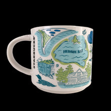 Load image into Gallery viewer, Perfect for your morning cuppa joe! This fabulous collectible Ontario mug was produced by Starbucks as part of their "Been There Series" Across The Globe Collection, 2023. A white ceramic mug printed design in shades of blue and green with blue interior. In excellent condition, free from chips/cracks/wear. In original box. Measures 3 5/8 x 3 3/8 inches Capacity 14 ounces