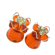 Load image into Gallery viewer, Pair of vintage mid-century orange lucite candle holders with silver-toned WT Rogers Lustro-Magic wire bases with crimped rims