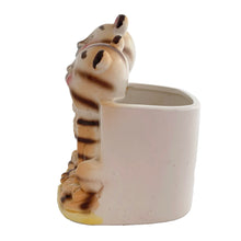 Load image into Gallery viewer, Kitschy vintage mid-century ceramic planter featuring an orange tabby cat couple. Crafted by Inarco, Japan, circa 1950s. In excellent condition, free from chips/cracks/repairs. Marked on the base with Inarco's logo and "E-3259". Measures 4 7/8 x 4 x 5 1/2 inches