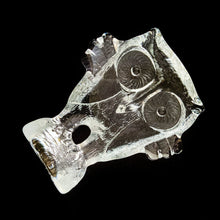 Load image into Gallery viewer, This vintage clear glass owl paperweight figurine is the larger version of Bertil Vallien's Zoo Series for Kosta Boda, Sweden, circa 1975. There are forty different pieces in this series....start your collection with this stunning piece of art glass. In excellent condition, free from chips/cracks/repairs. Measures 4 x 4 3/4 inches