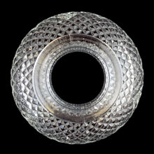Load image into Gallery viewer, Overhead view of the Partylite pineapple fairy lamp shade, showing the open circular top aperture and all-over diamond hobnail pressed glass texture