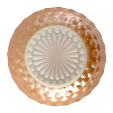 Load image into Gallery viewer, Bottom view of Fire-King Peach Lustre Bubble bowl showing starburst pattern detail, 1934-65 American Depression glass