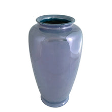 Load image into Gallery viewer, Vintage Shofu periwinkle blue lustreware vase with iridescent glaze, front view showing modernist urn profile and rim