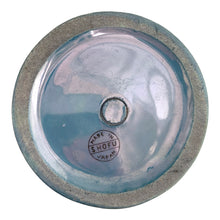 Load image into Gallery viewer, Vintage Shofu periwinkle blue lustreware vase with iridescent glaze, bottom view showing maker's mark