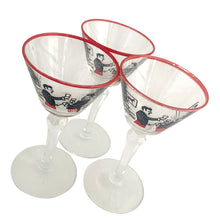 Load image into Gallery viewer, Side profile of Libbey Pickwick martini glass showing full height and faceted stem detail, mid-century barware USA
