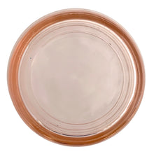 Load image into Gallery viewer, Vintage Jeannette Glass pink depression glass powder jar with lid, overhead view of jar base bottom