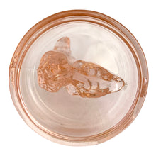 Load image into Gallery viewer, Vintage Jeannette Glass pink depression glass powder jar with lid, overhead view of the lid rim