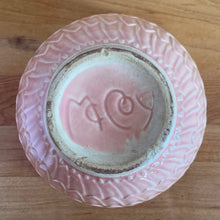 Load image into Gallery viewer, Jacks Daughter of All Trades Vintage Antique Mid-Century Kitsch Store Shop Reseller Etsy Shopify Toronto Canada Free Porch Pick Up Local Delivery Worldwide Shipping Judy Weinberg Unique Housewarming Gift Sustainable Gift Wedding Gift Home Decor Collectible Collector Gift Farmhouse Cottagecore Cottage Lodge Shabby Chic Industrial glossy pink ceramic 6 inch mixing bowl embossed fish scale McCoy Pottery 1950s rare art deco kitchen art pottery kitchenware